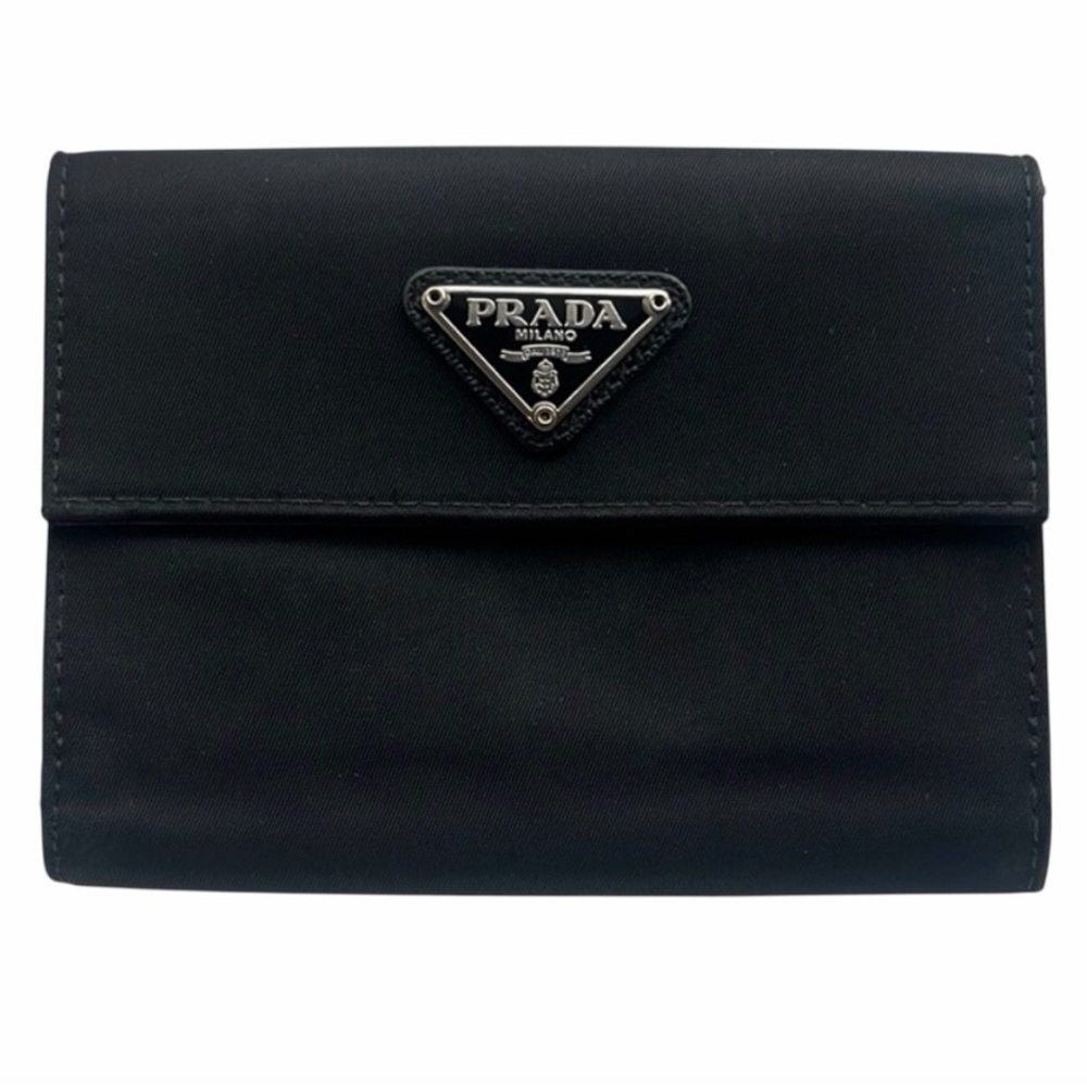 PRADA Black Tessuto Nylon Triangle Logo Envelope Flap Wallet EUC